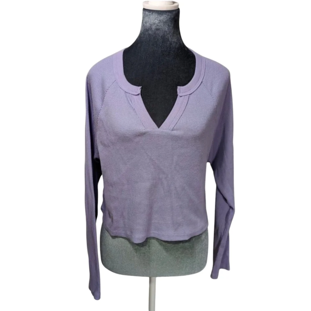 Wild Fable Purple Cropped Waffle Knit Long Sleeve Top Size Medium